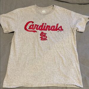 Majestic Gray Cardinals Tee with Red Logo
